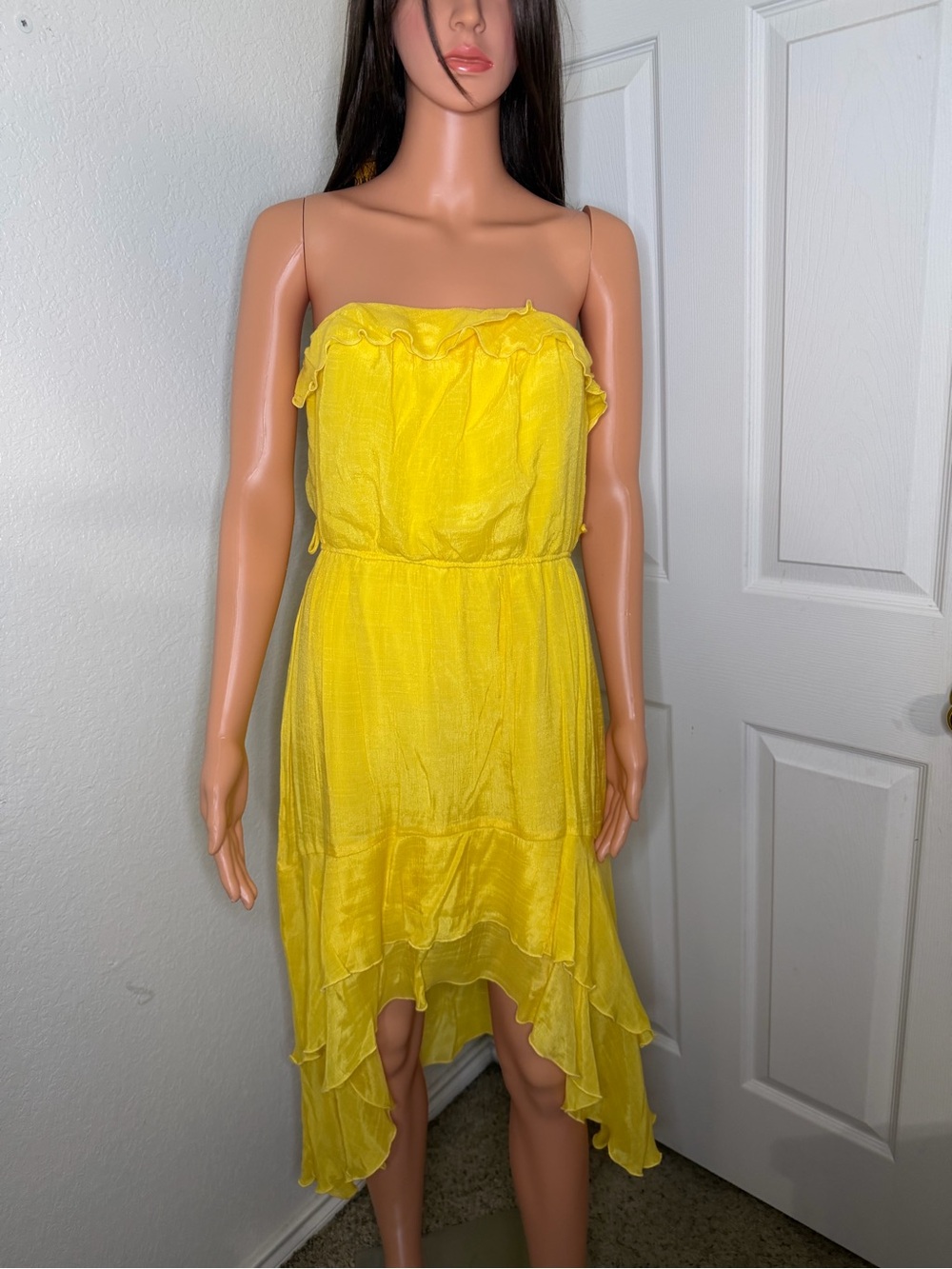 Teeze Me Bright Yellow Strapless Ruffle Hi-Low Dress